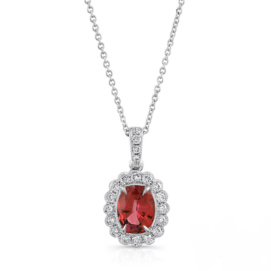 Oval Ruby Pendant with Scallop-Style Diamond Halo