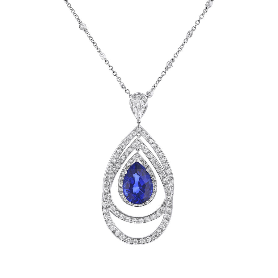 Platinum Triple Halo Sapphire and Diamond Pendant