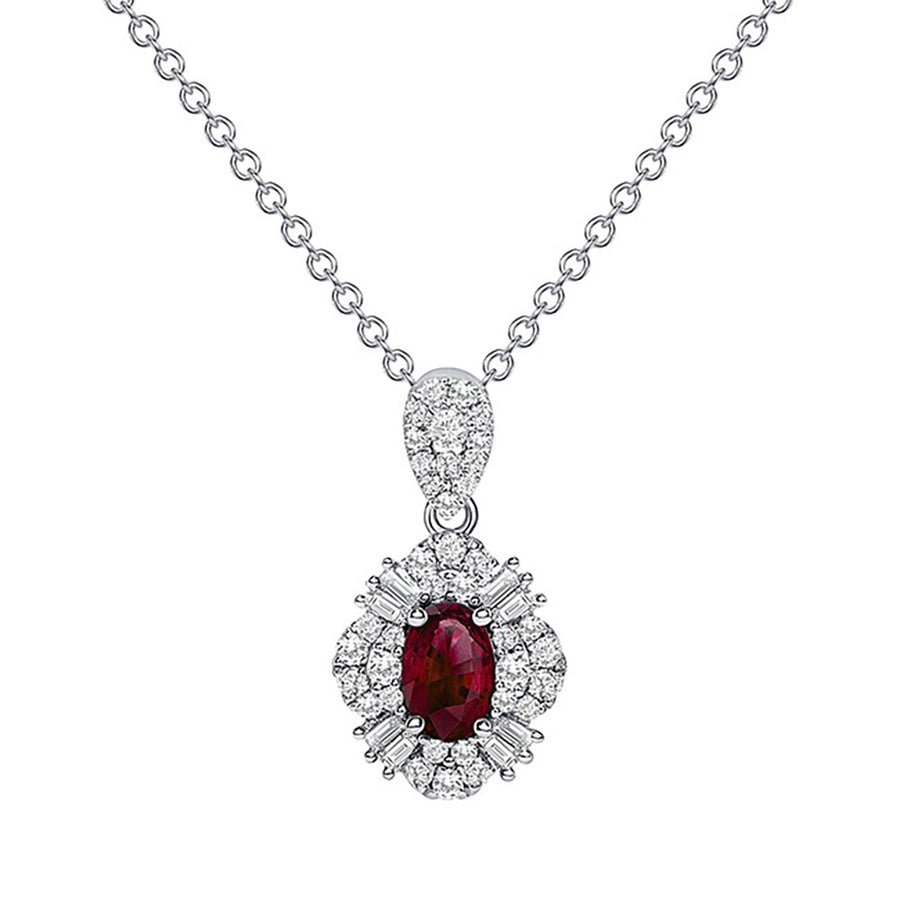 Oval Ruby Pendant in 18K White Gold