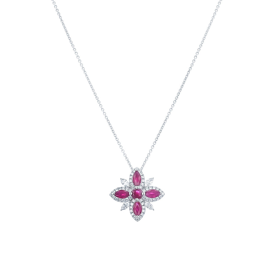 Ruby Lotus Pendant Necklace