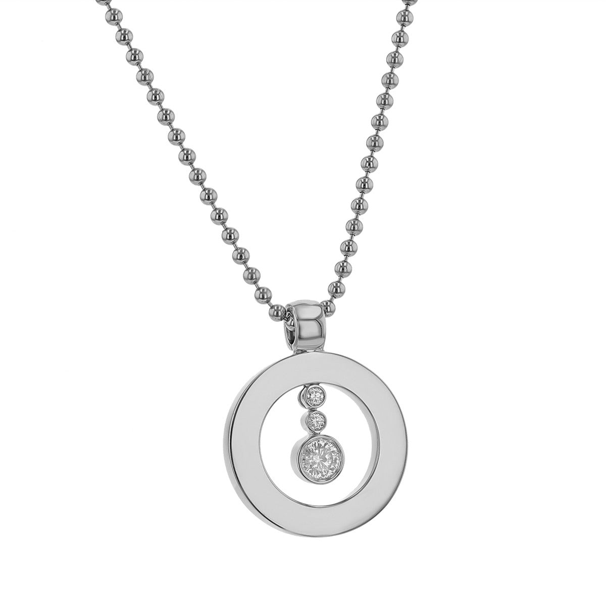 Cento Baby "O" Diamond Pendant in 18K White Gold, 18in