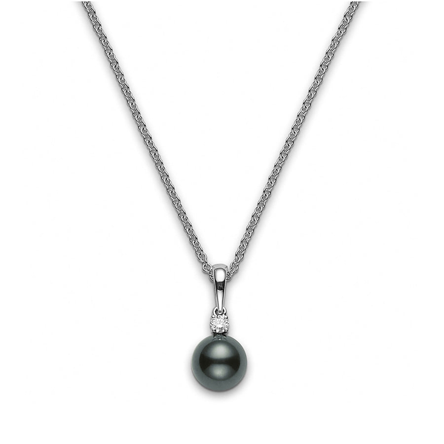 Black South Sea Cultured Pearl and Diamond Pendant in 18K White Gold