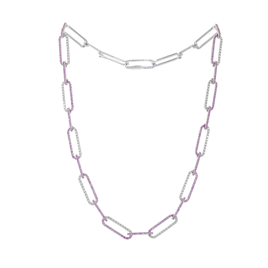 Beautiful 18K White Gold Pink Sapphire and Diamond Necklace