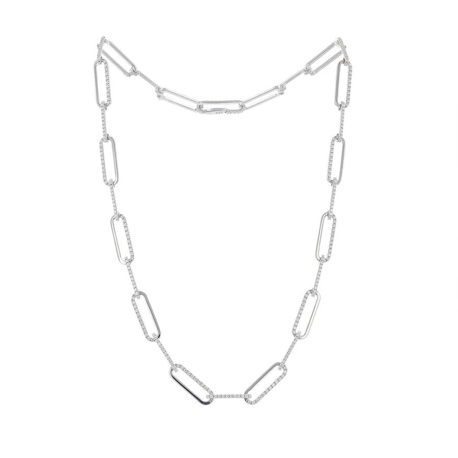 17-Inch 18K White Gold Diamond Oval Link Necklace