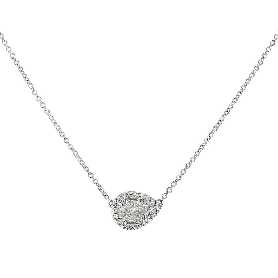 L'Amour Crisscut Pear Shape Diamond Halo Necklace