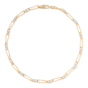 18K Yellow Gold Twisted Coil Link Necklace With Diamonds