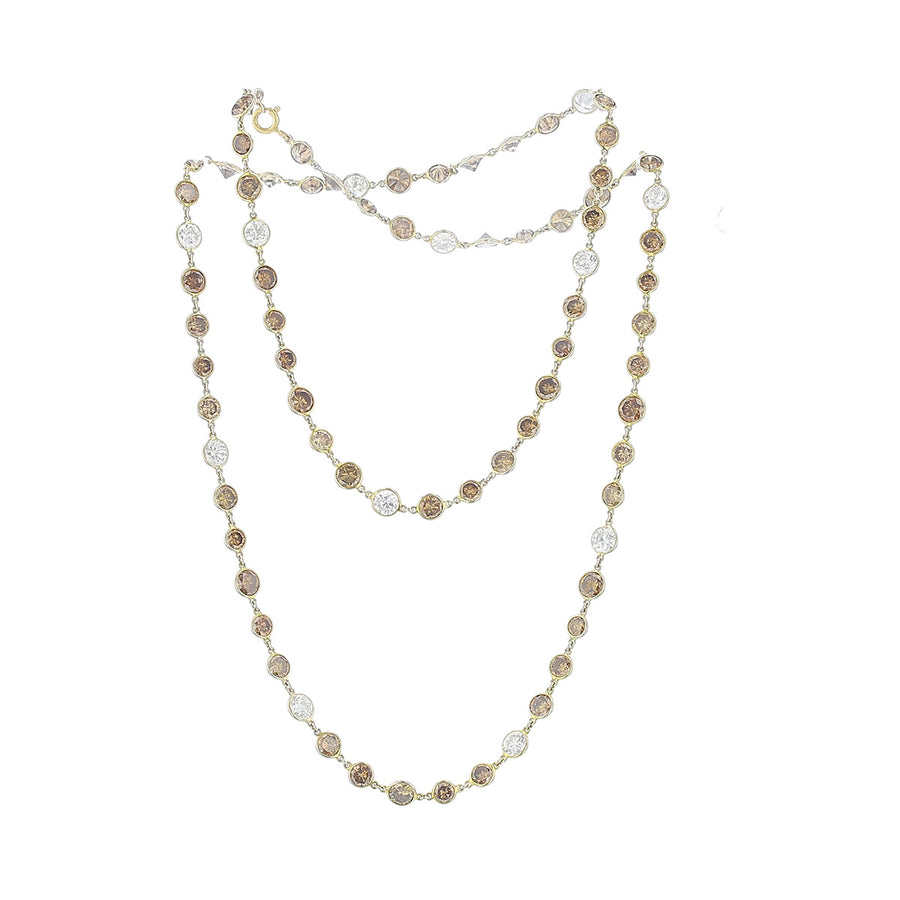 18K Yellow Gold Brilliant Brown and White Diamond Necklace