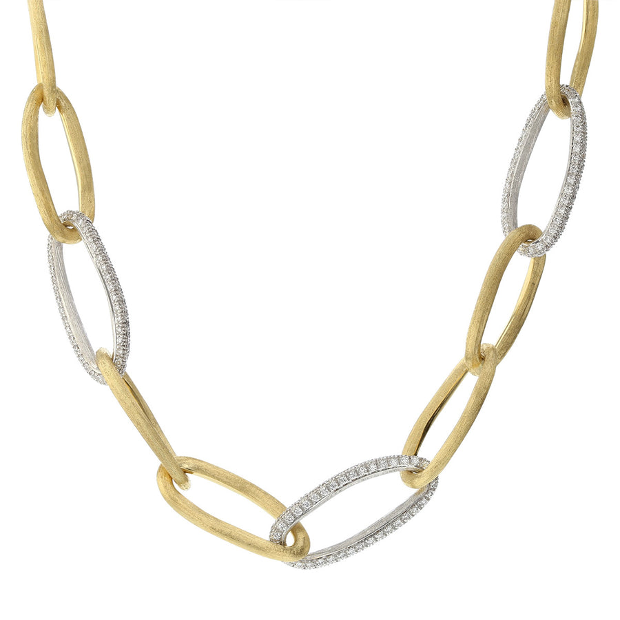 18K Yellow and White Gold Oval Link Diamond Necklace