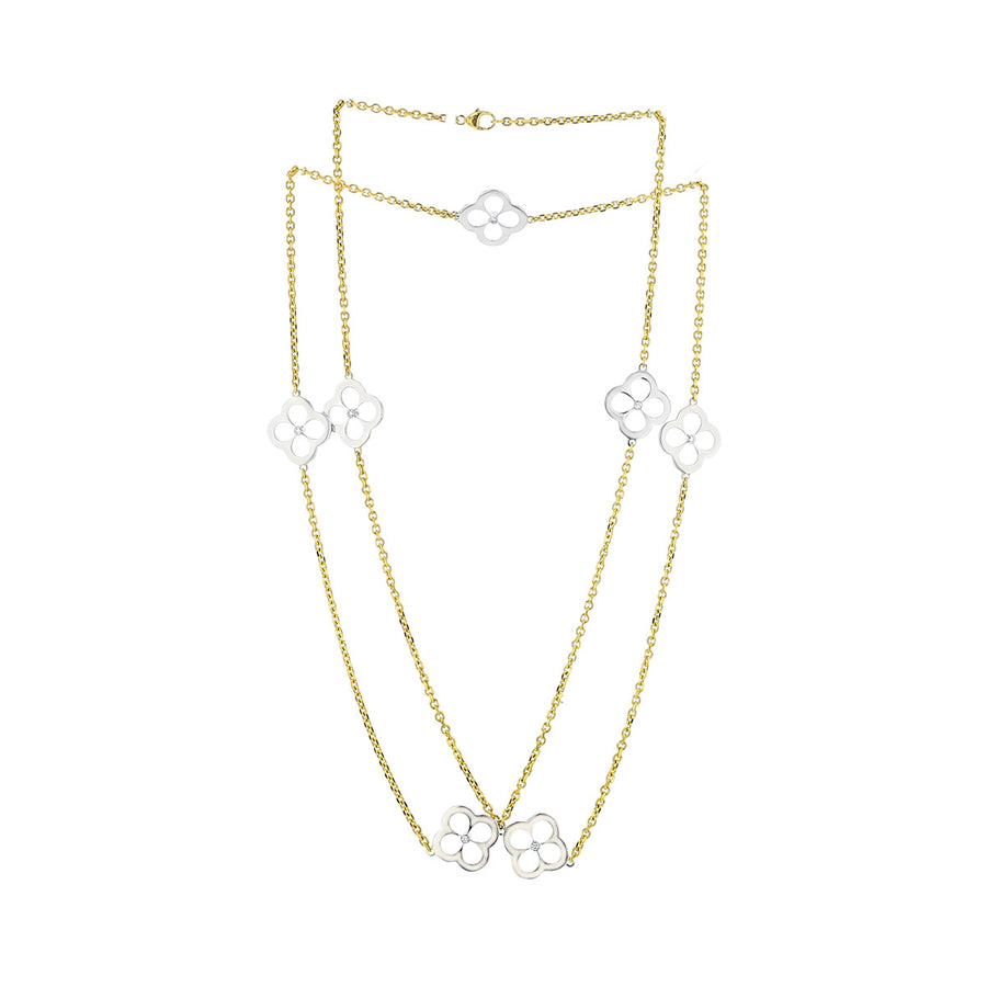 7 Station Petal Diamond Necklace in 18K Yellow and White Gold