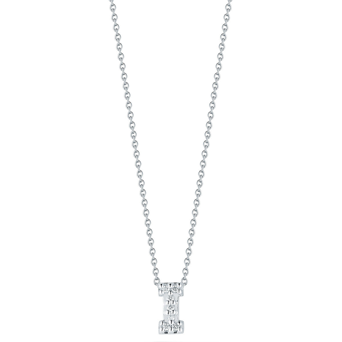 Tiny Treasures Diamond Love Letter "I" Pendant in 18K White Gold, 17in