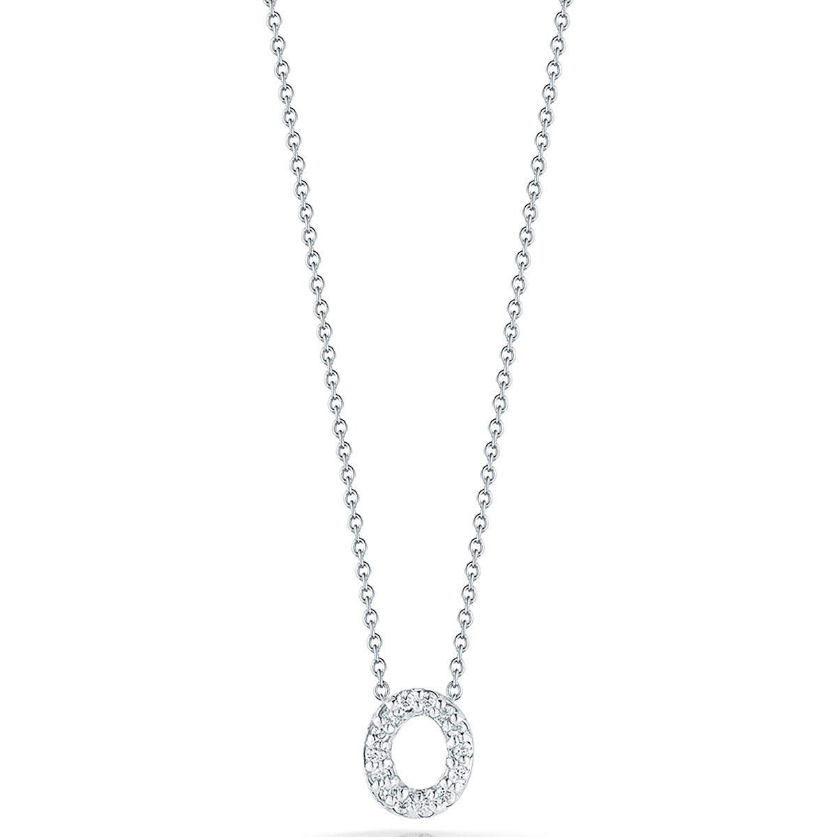 Tiny Treasures Diamond Love Letter "O" Pendant in 18K White Gold, 17in