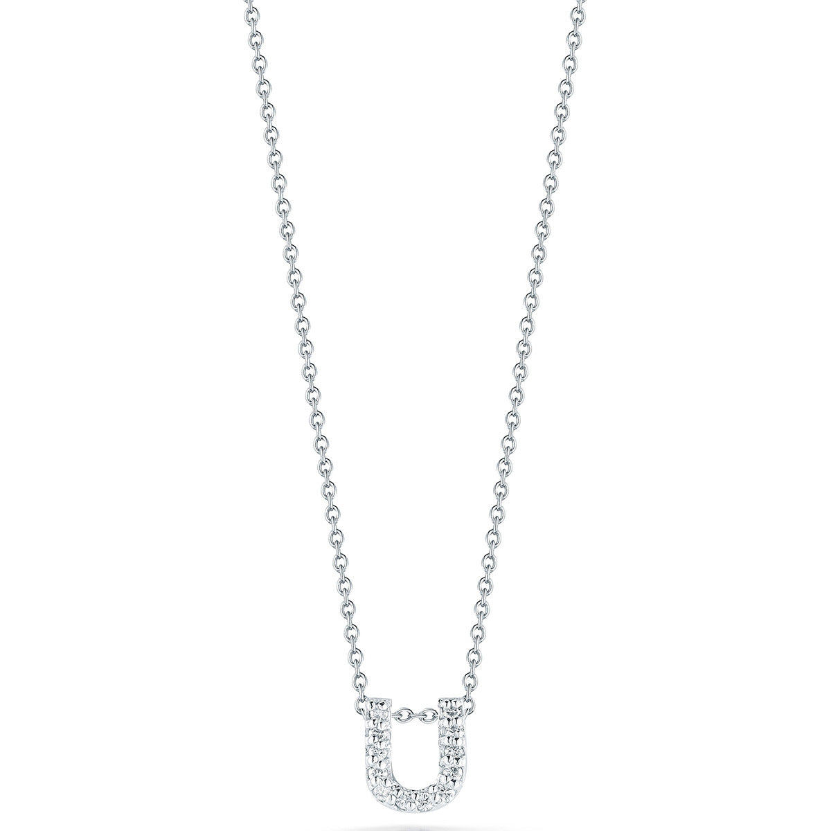 Tiny Treasures Diamond Love Letter "U" Pendant in 18K White Gold, 17in