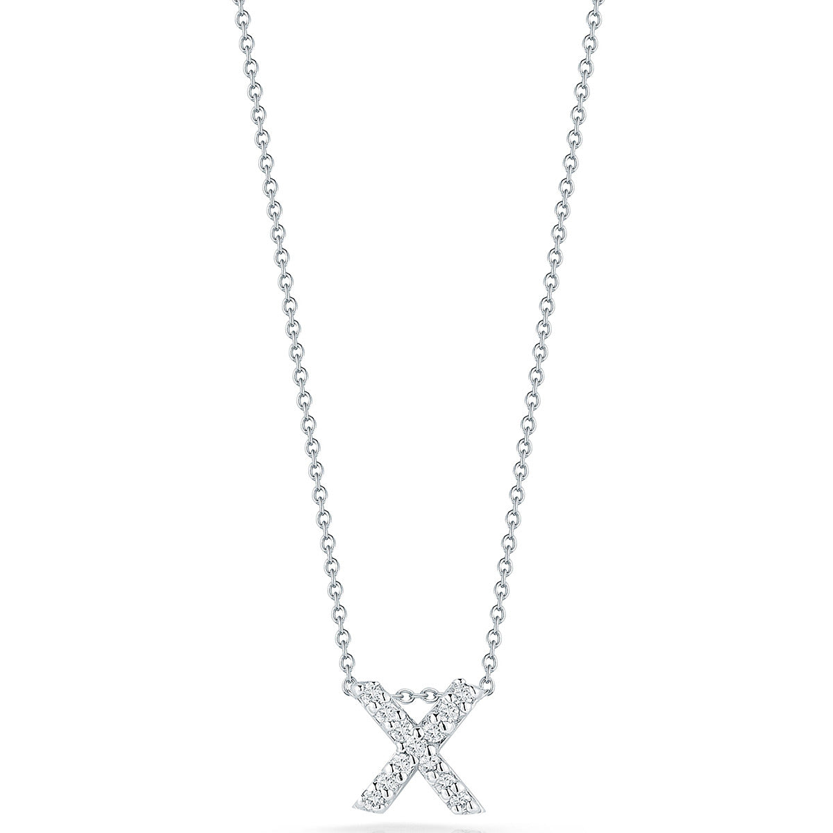 Tiny Treasures Diamond Love Letter "X" Pendant in 18K White Gold, 17in