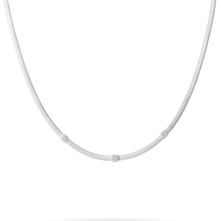 18K White Gold and Diamond Three Station Necklace