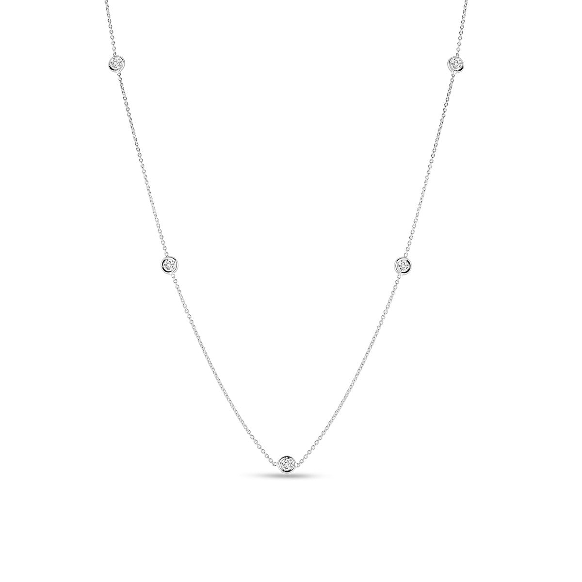 Diamond 5 Station Necklace in 18K White Gold, 16-18in