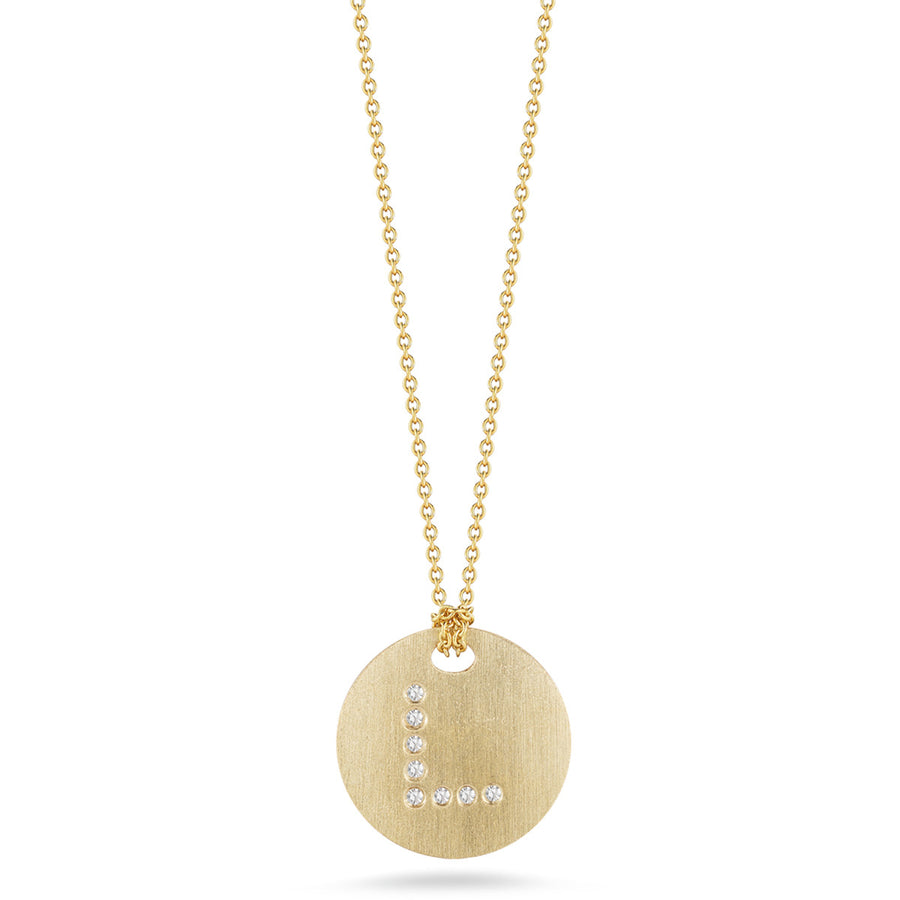 Disc Pendant with Diamond Initial L