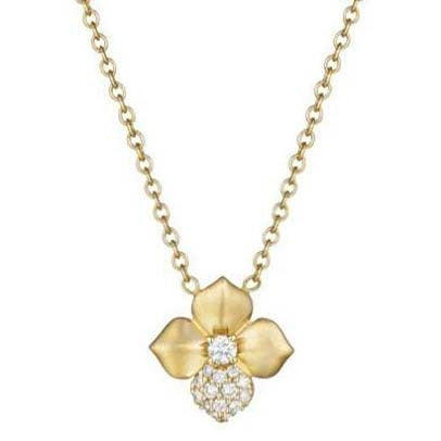 Diamond Small Flower with Diamond Petal Pendant Necklace