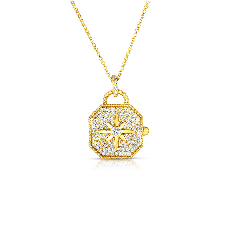 18K Yellow Gold and Diamond Locket Pendant Necklace