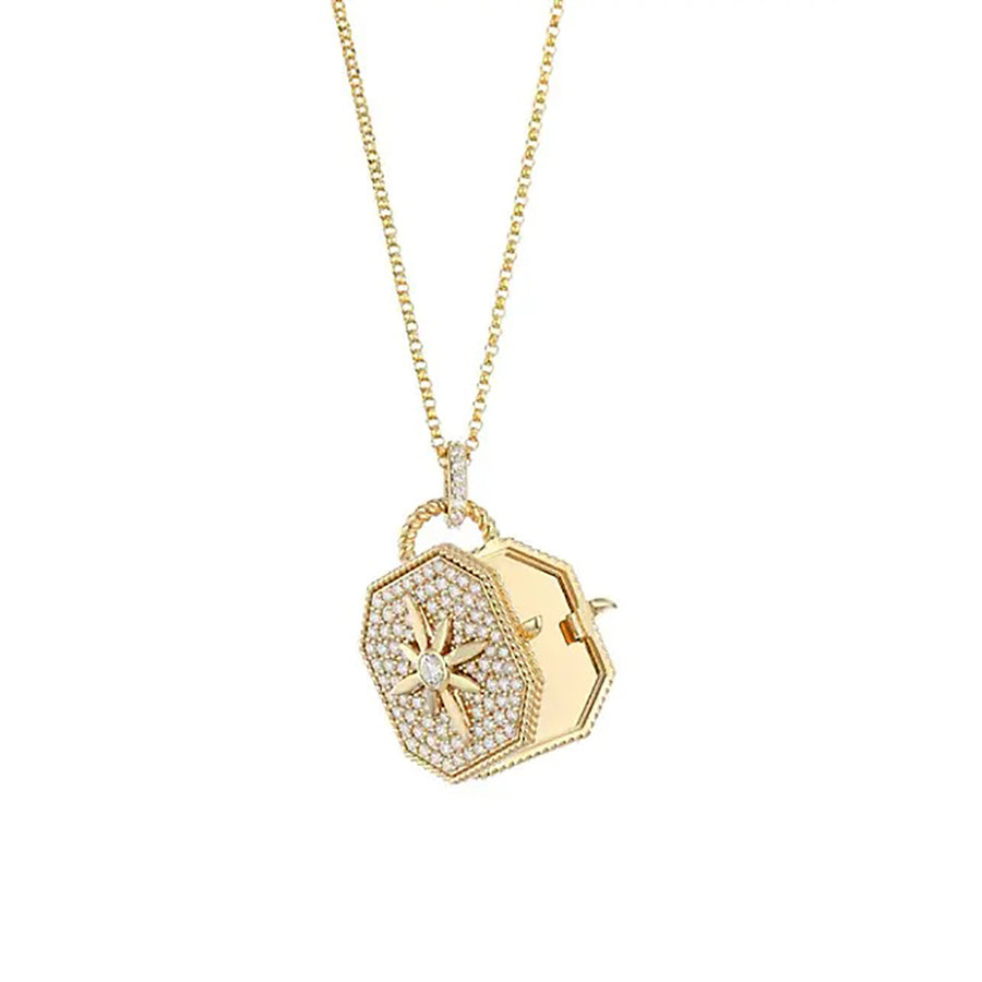 18K Yellow Gold and Diamond Locket Pendant Necklace