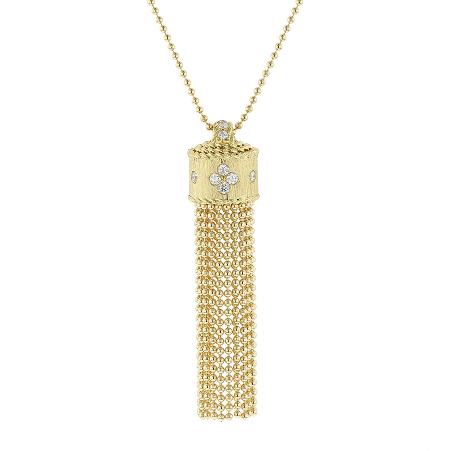 18K Princess Tassel Pendant on 33-Inch Chain with Diamond Accent