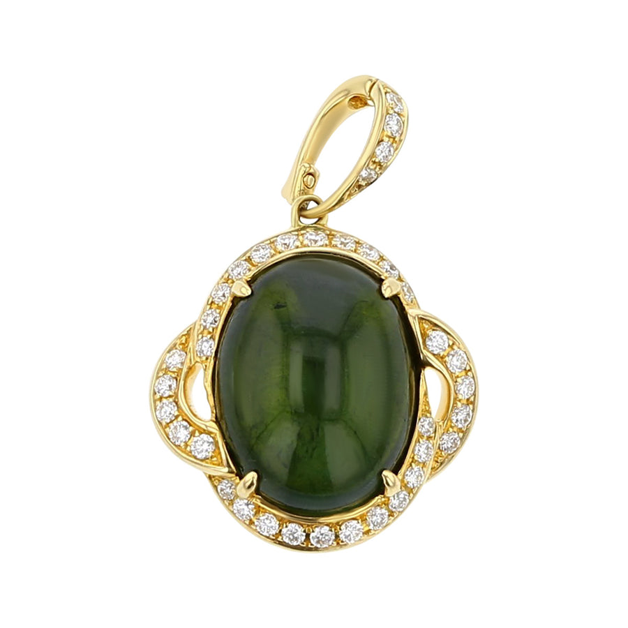 Cabochon Green Tourmaline and Diamond Pendant