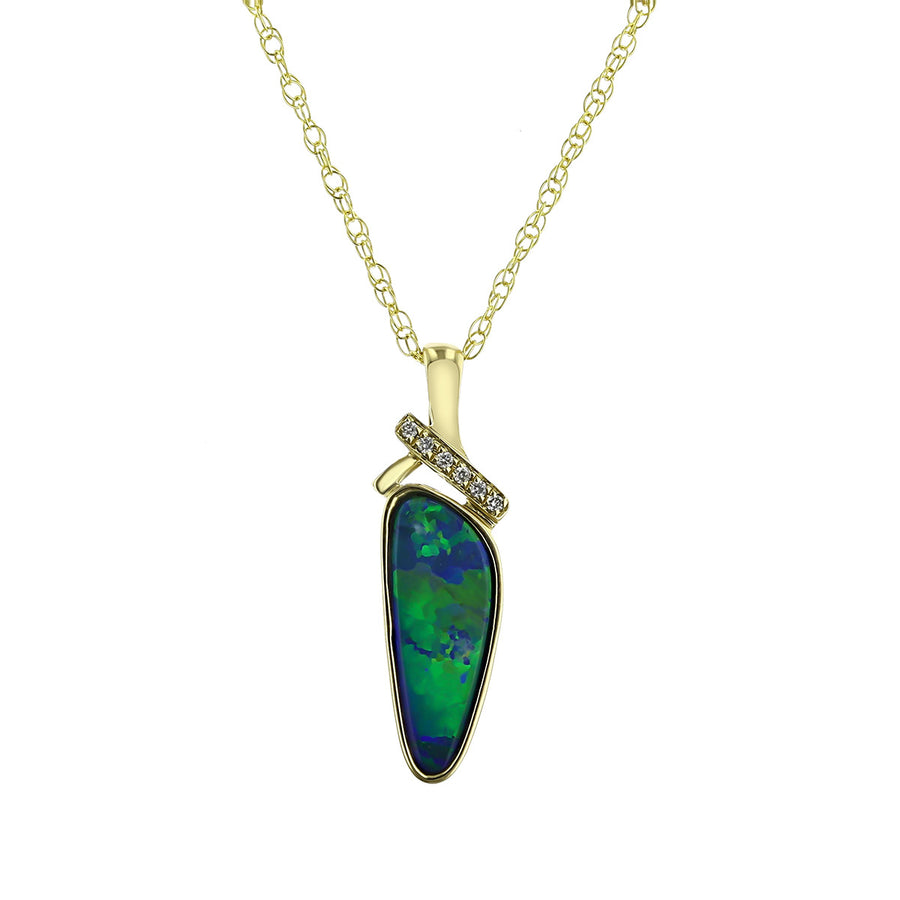 14K Yellow Gold Opal Pendant with Diamonds
