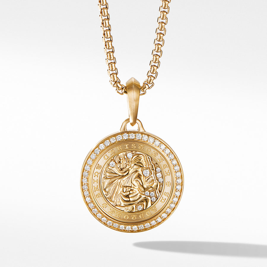 St. Christopher Amulet in 18K Yellow Gold with Pave Diamonds