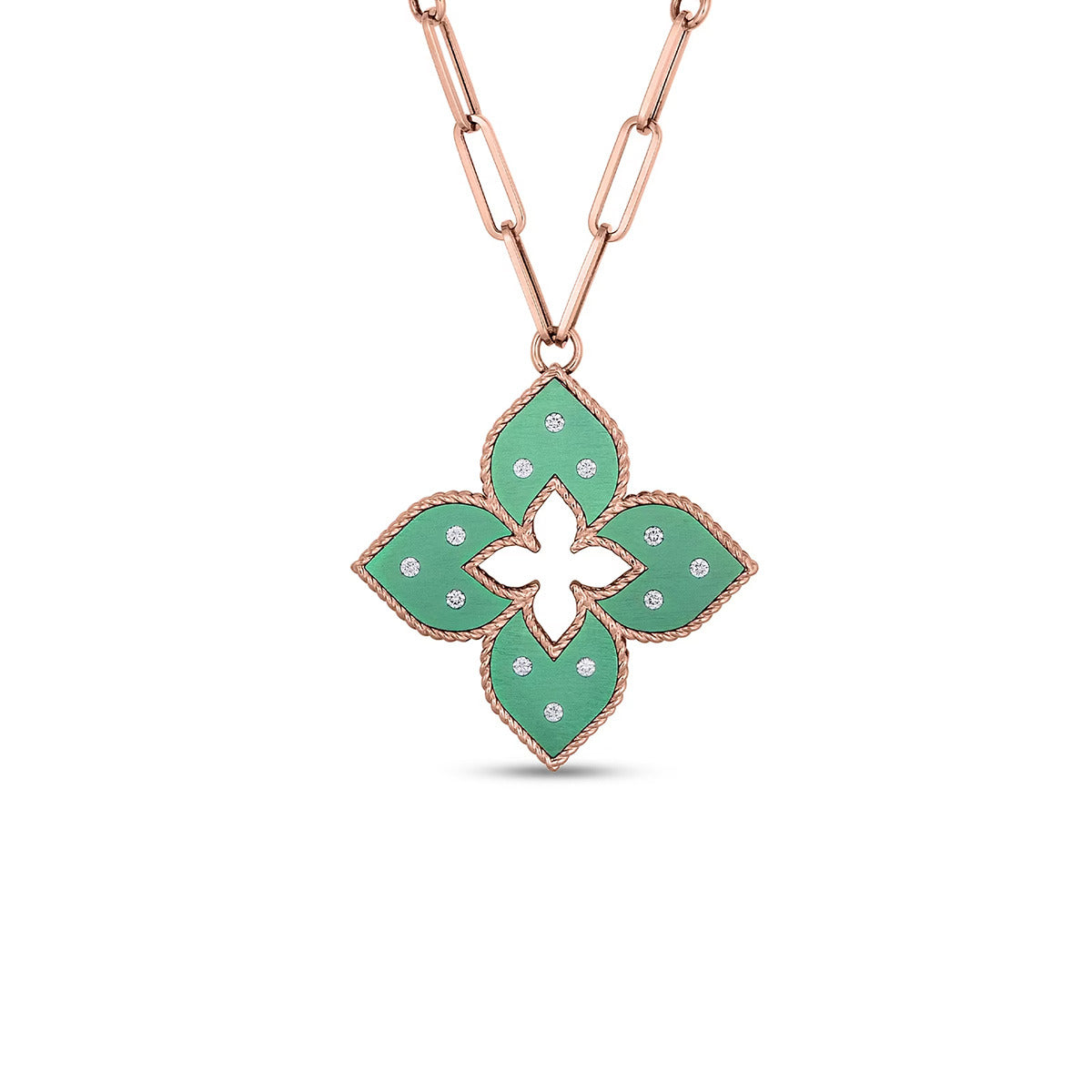 Diamond Necklace in 18K Rose Gold and Green Titanium, 17in