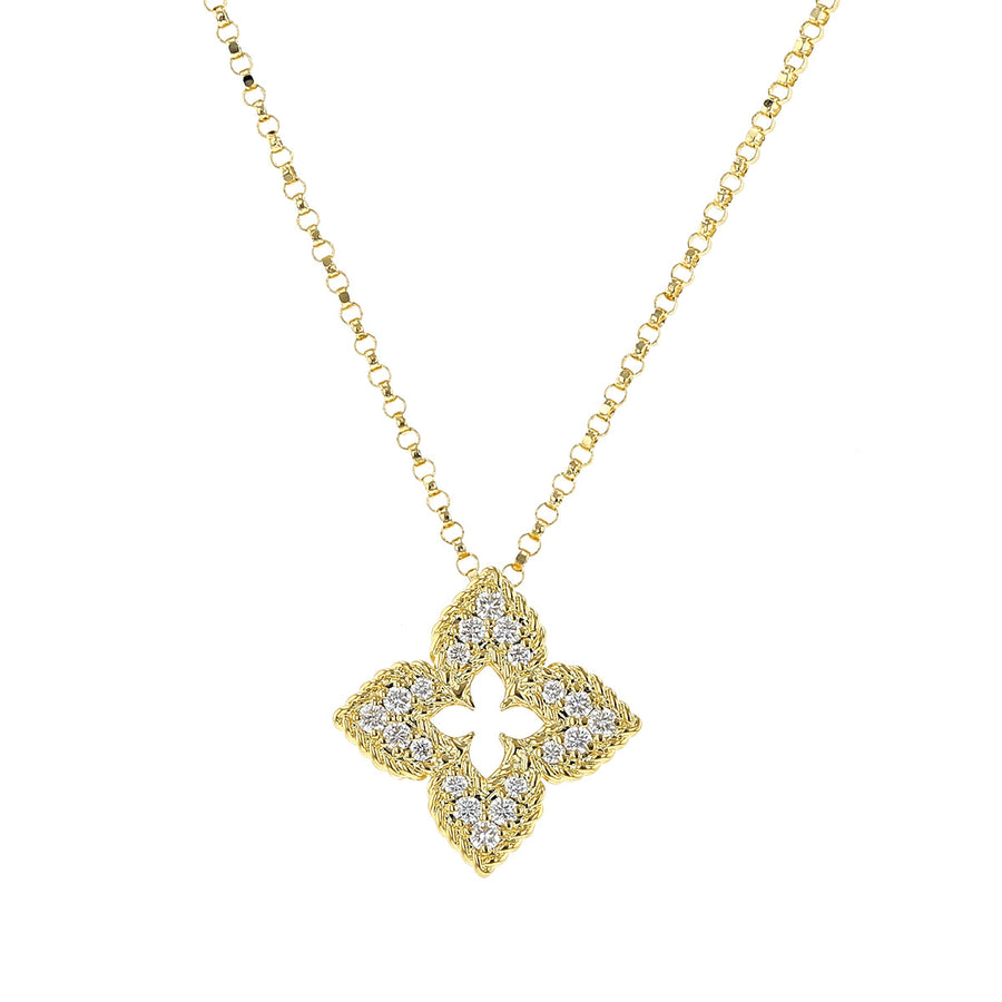 18K Yellow Gold Venetian Princess Pave Flower Necklace