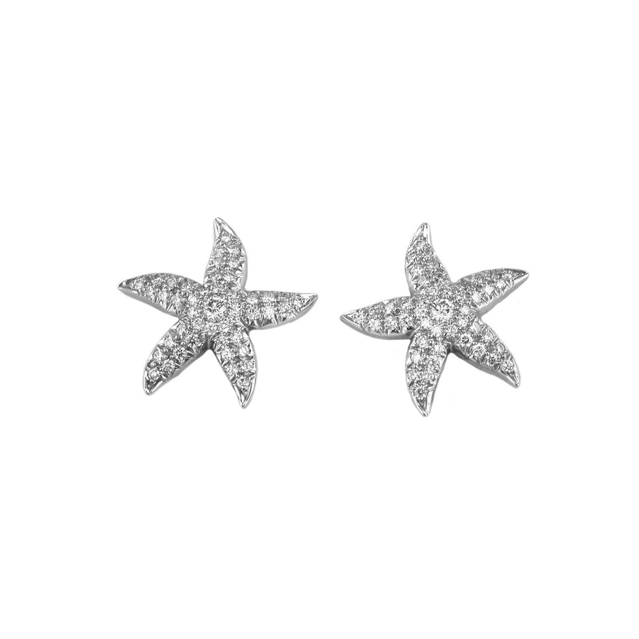 Platinum Diamond Starfish Stud Earrings