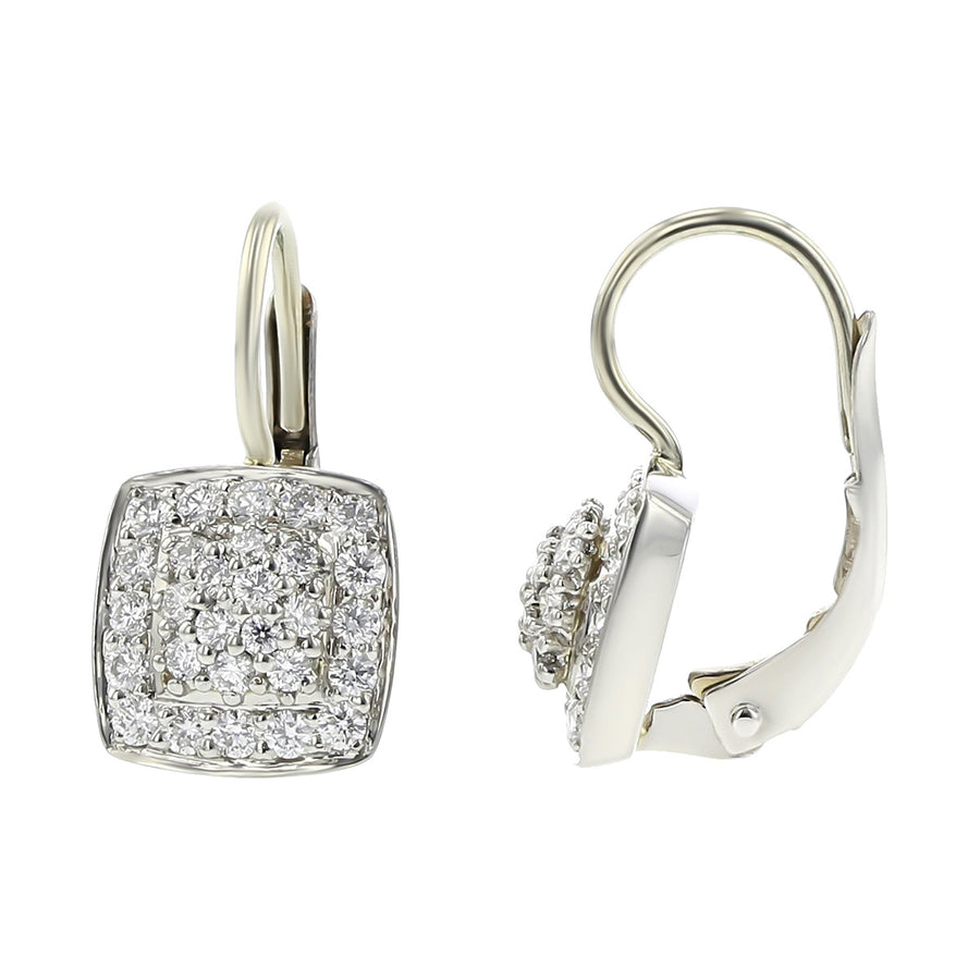 Platinum Diamond Halo Leverback Drop Earrings