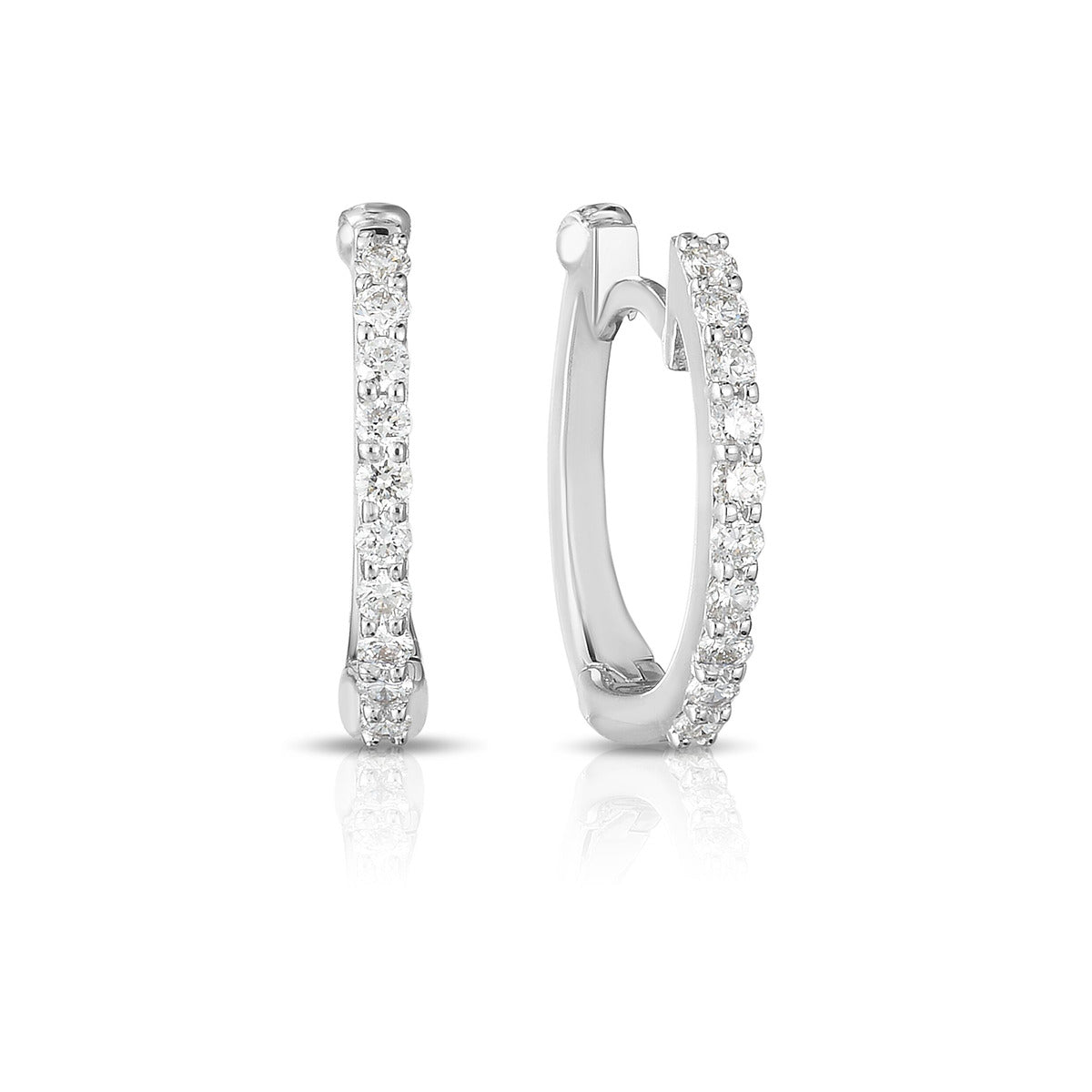 Micropave Diamond Huggie Earrings in 18K White Gold