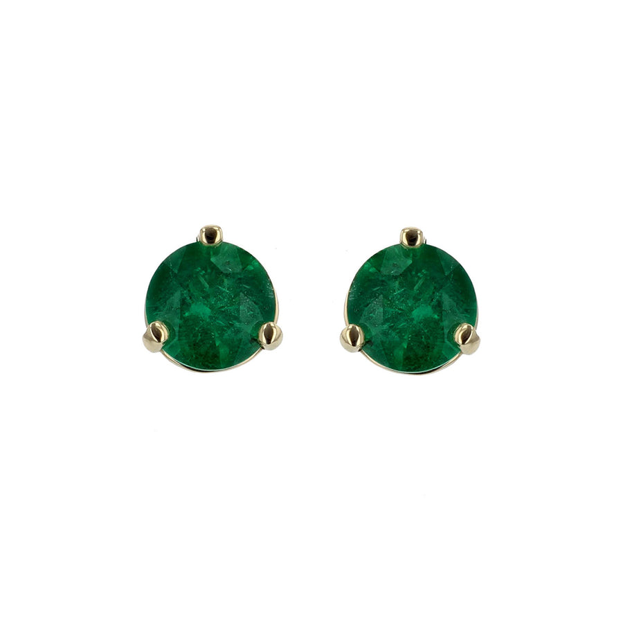 14K Yellow Gold Emerald Stud Earrings