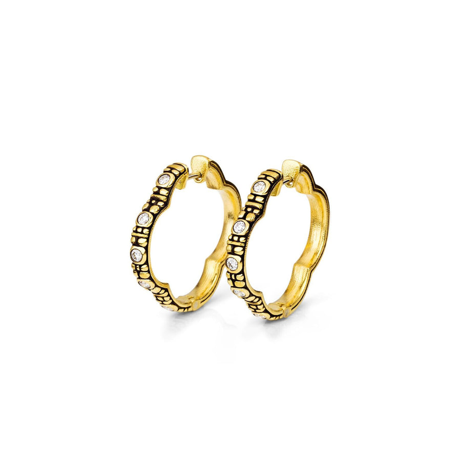 Gold Diamond Quatrefoil Huggies Earrings