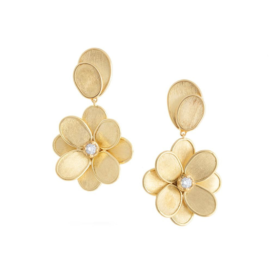 18K Yellow Gold and Diamond Single Flower Drop Earrings