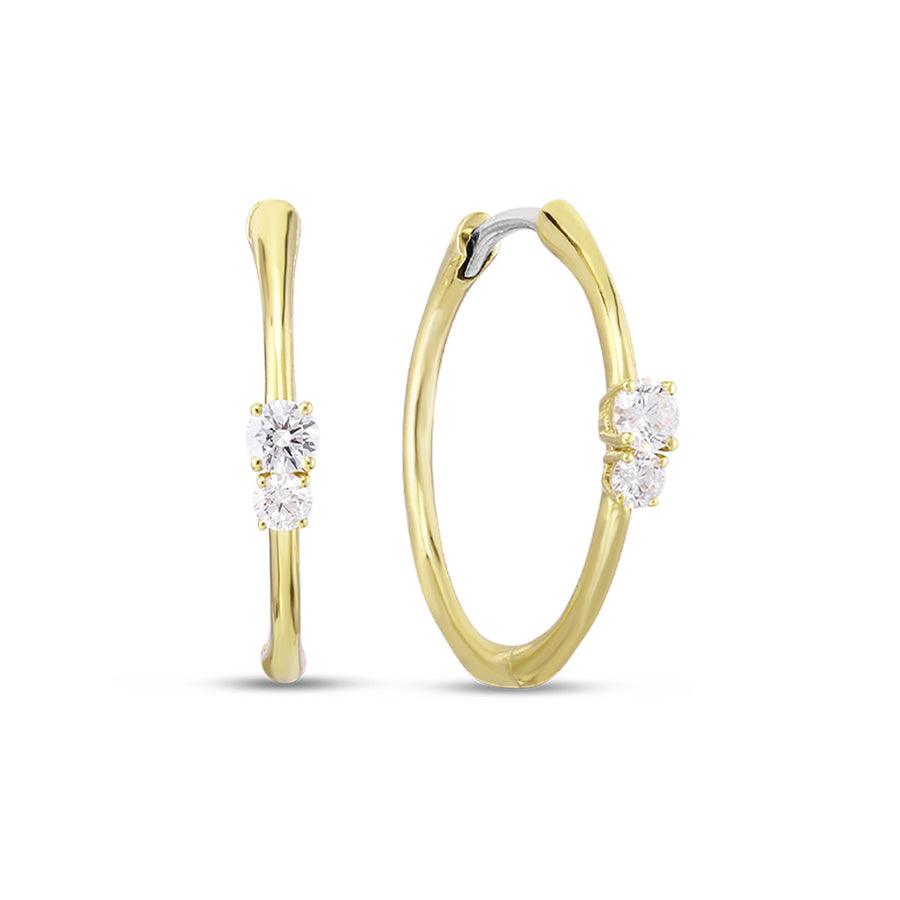 18K 22mm Round Polished Hoop Earrings with Diamonds