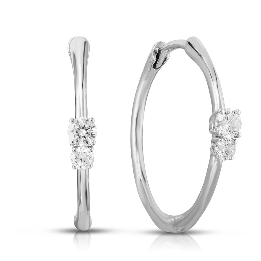 18K 22mm Round Polished Hoop Earrings with Diamonds