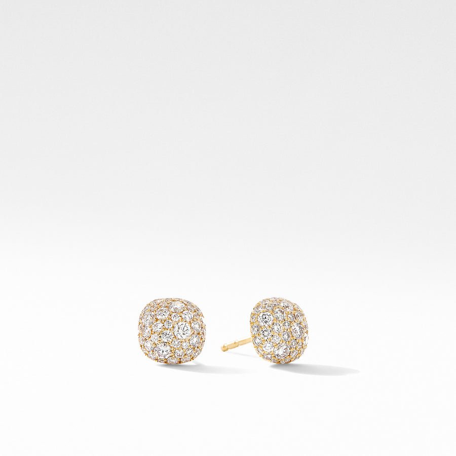 Small Cushion Stud Earrings in 18K Yellow Gold with Pave Diamonds