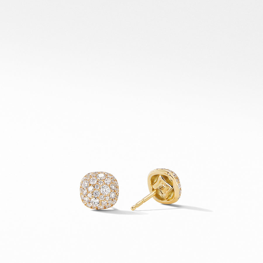 Small Cushion Stud Earrings in 18K Yellow Gold with Pave Diamonds