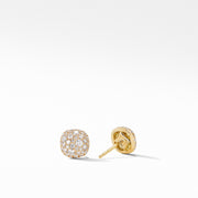 Small Cushion Stud Earrings in 18K Yellow Gold with Pave Diamonds