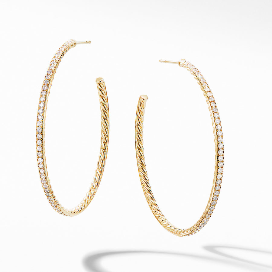 Large Hoop Earrings in 18K Yellow Gold with Pave Diamonds