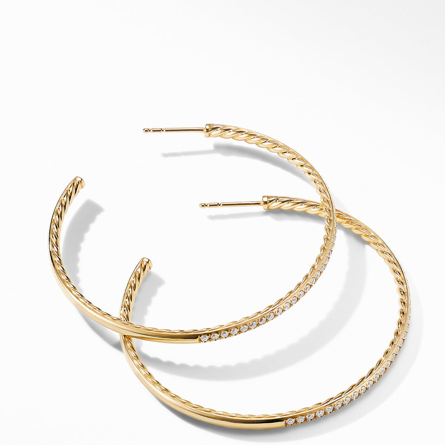 Large Hoop Earrings in 18K Yellow Gold with Pave Diamonds