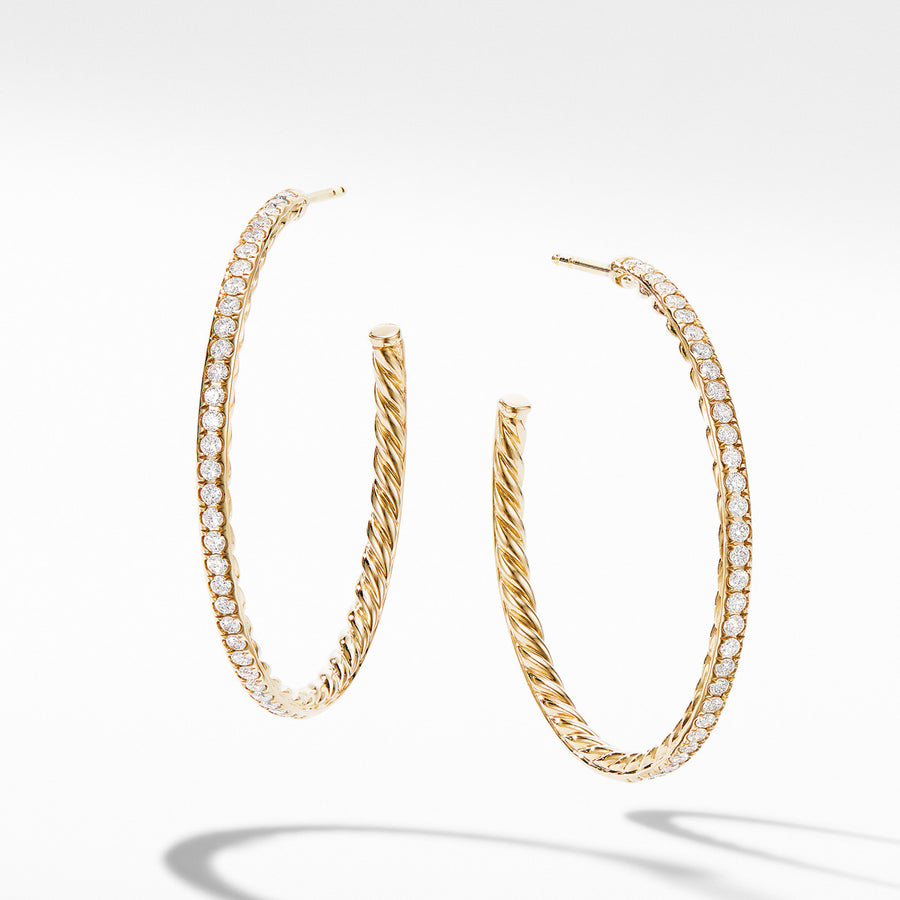 Medium Hoop Earrings in 18K Yellow Gold with Pave Diamonds