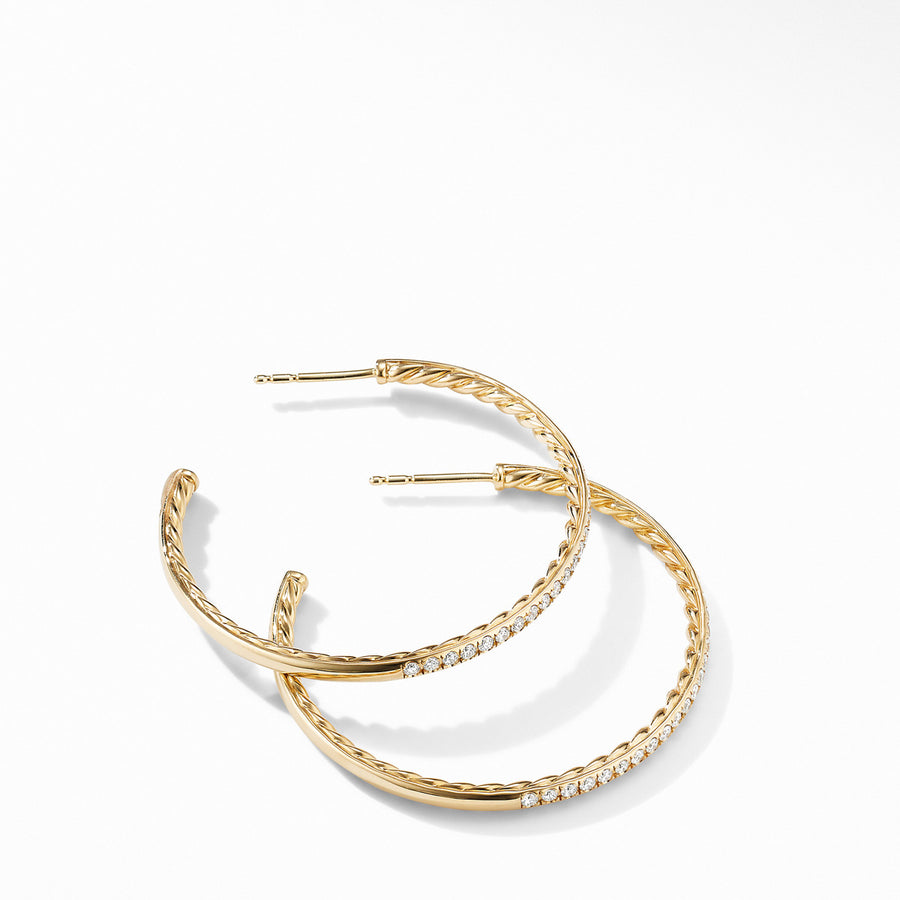 Medium Hoop Earrings in 18K Yellow Gold with Pave Diamonds