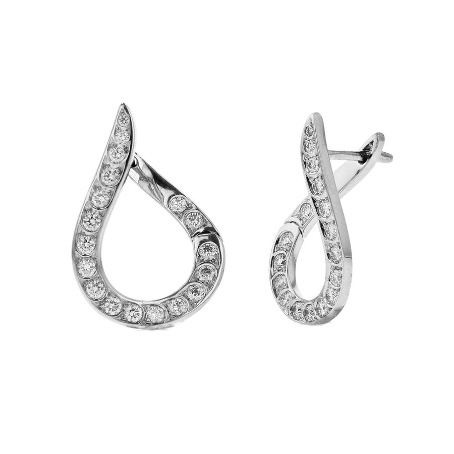 Scallop Artisan Dew Drop Shaped Diamond Earrings