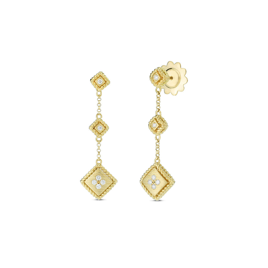 18K Palazzo Ducale Satin Single Drop Earrings with Diamond Accent