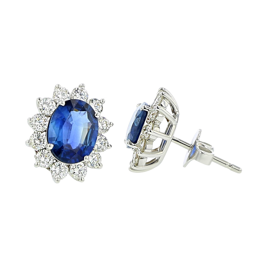 Oval Sapphire and Diamond Halo Stud Earrings