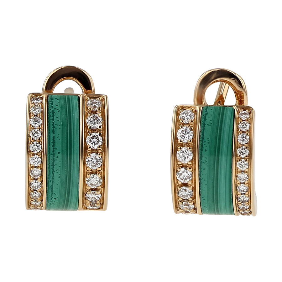 18K Gold Malachite and Diamond Stud Earrings