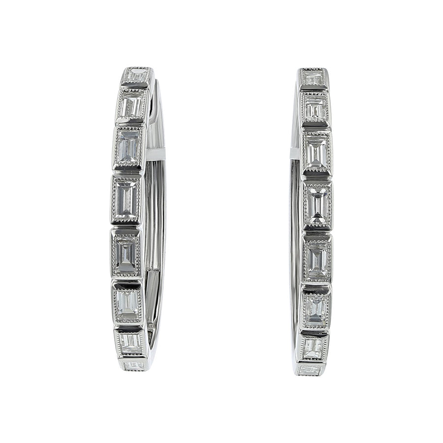 Baguette Diamond Milgrain Hoop Earrings