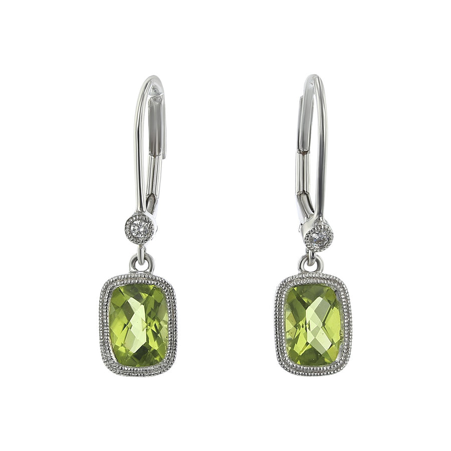Peridot 14k White Gold Leverback Earrings with Diamonds